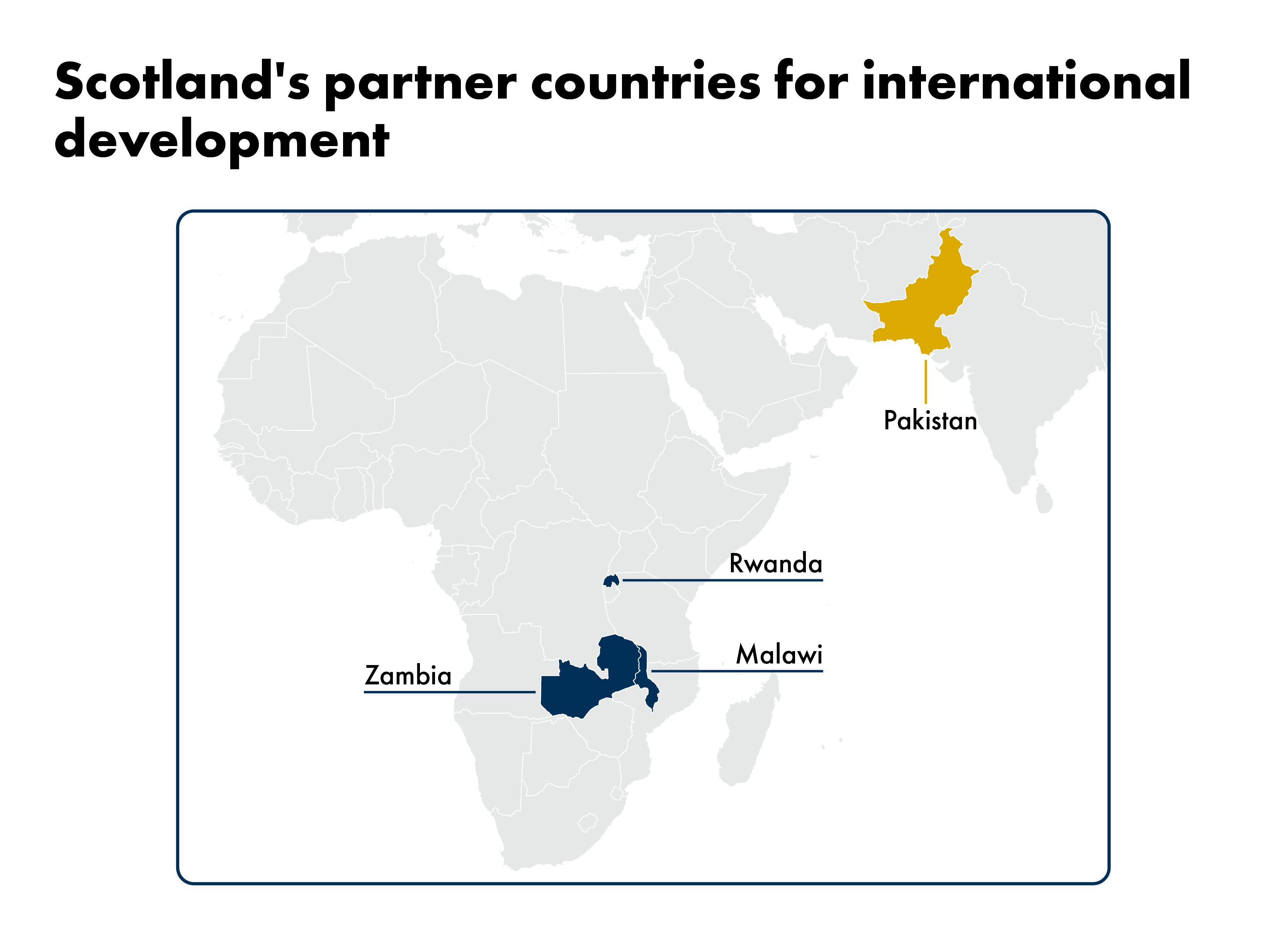 The graphic shows a map with the countries Zambia, Rwanda, Malawi and Pakistan (in a different colour) highlighted.
